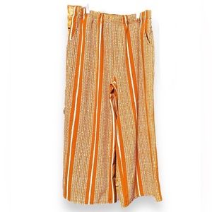 Miss Selfie Orange White Creamsicle Striped Wide Leg Cropped Pants Fun Print M